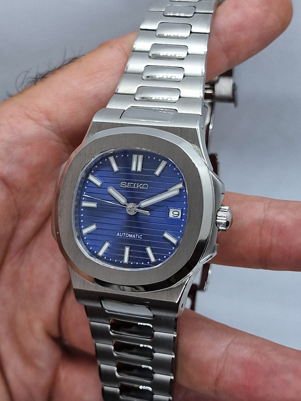 Seikotilus "Silver blue" NH35