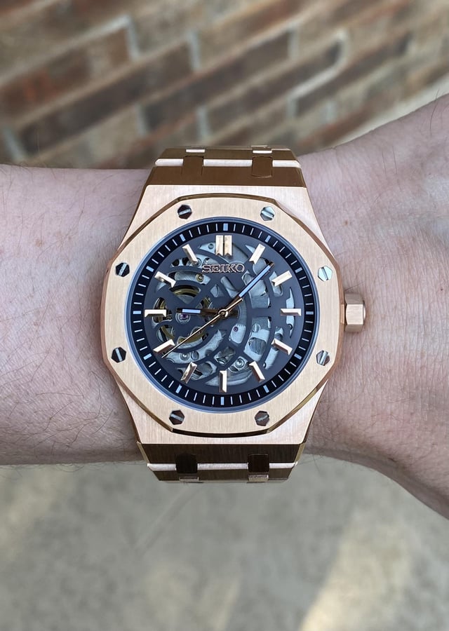 Seikoak "Rose gold black Skeleton" NH35